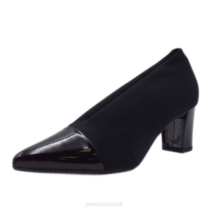 Peter Kaiser Noemita Pointed Toe Mid Heel Stretch Shoes Women Black Stretch X28J151 Footwear